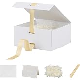 BoxSkivra White Gift Box with Ribbon 1 Pack 6X6X3 Inch | Small Gift Boxes with Lids for Presents, Magnetic Closure, Rectangle Collapsible, Luxury Boxes, Shredded Paper Filler &amp; Card
