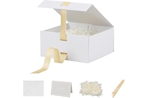 BOXSKIVRA Skivra White Gift Box with Ribbon - 1 Pack, 6x6x3 Inch Small Luxury Gift Box for Weddings, Shredded Paper Filler & Card
