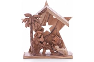 Zuluf Olive Wood Nativity Handicraft from Bethlehem Fair Trade Comes with Hand Made Certificate NAT036