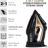 Tower T22008BKG CeraGlide Cordless Steam Iron Ceramic Soleplate Black Gold view 2