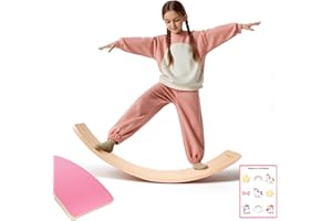 ONZILLO Balance Board Kids, 35 Inch Natural Wooden Wobble Balancing Board for Open Ended Learning, Toddler Rocker Board with 