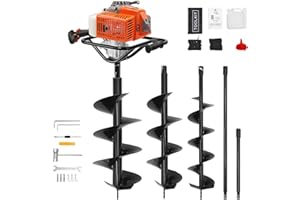 BEEOOO 72cc 2-Stroke Auger Post Hole Digger with 2 Extension Rods & 6" & 8" Auger Bits - Gas Powered Earth Auger for Fencing, Gardening, Construction - Heavy Duty Digging Machine (72cc+2 Auger Bit(6"8"))
