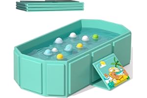 ROUSKY Portable Folding Baby Bath Tub, 29.5L x 17.7W x 9.8H inches, Suitable for 0-6 Years, Pink/Mint Green (Green)