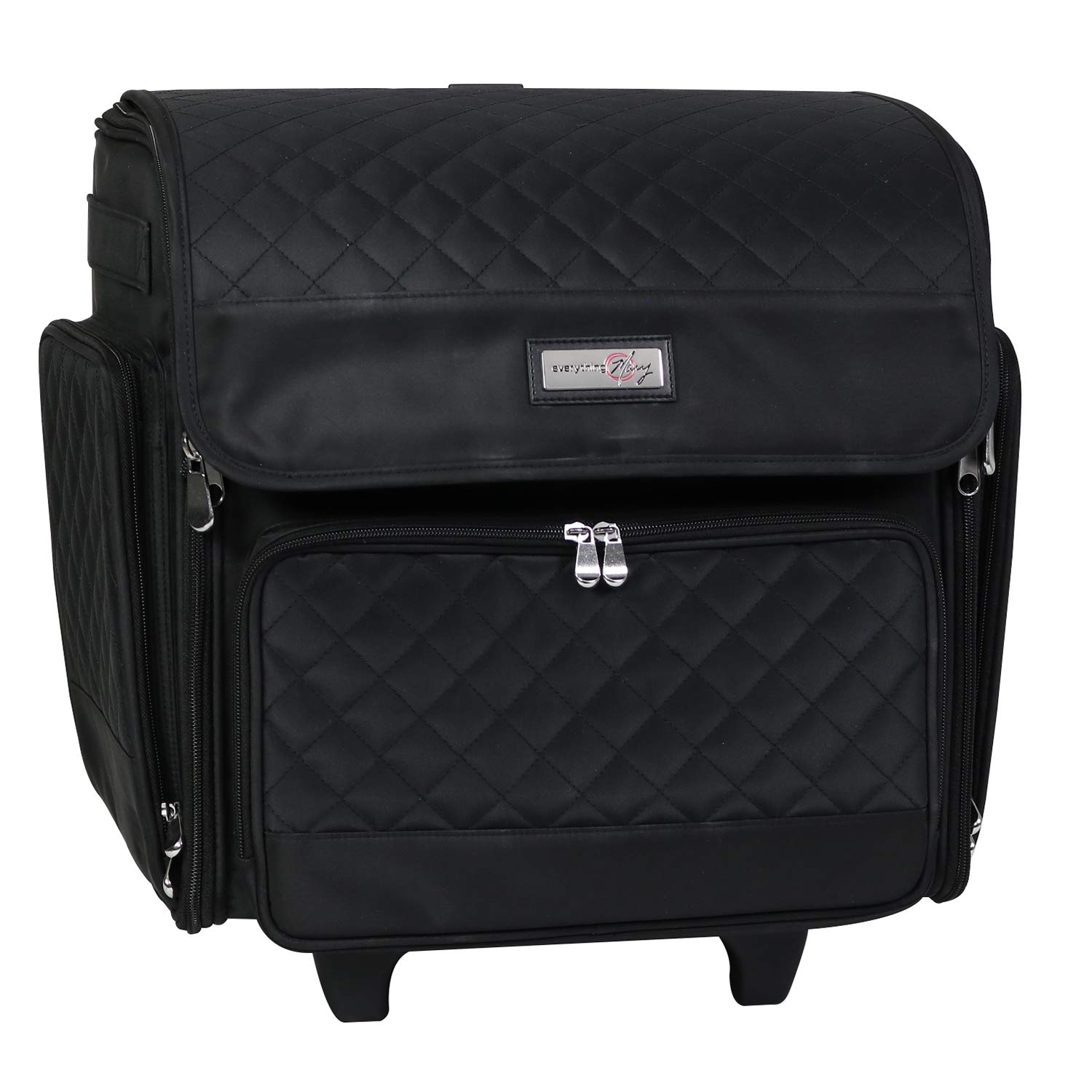 Everything Mary Deluxe Rolling Craft Case, Black Quilted - Scrapbook Tote Bag w/Wheels for Scrapbooking & Art - Travel Organizer Storage for IRIS Boxes - for Teachers & Medical