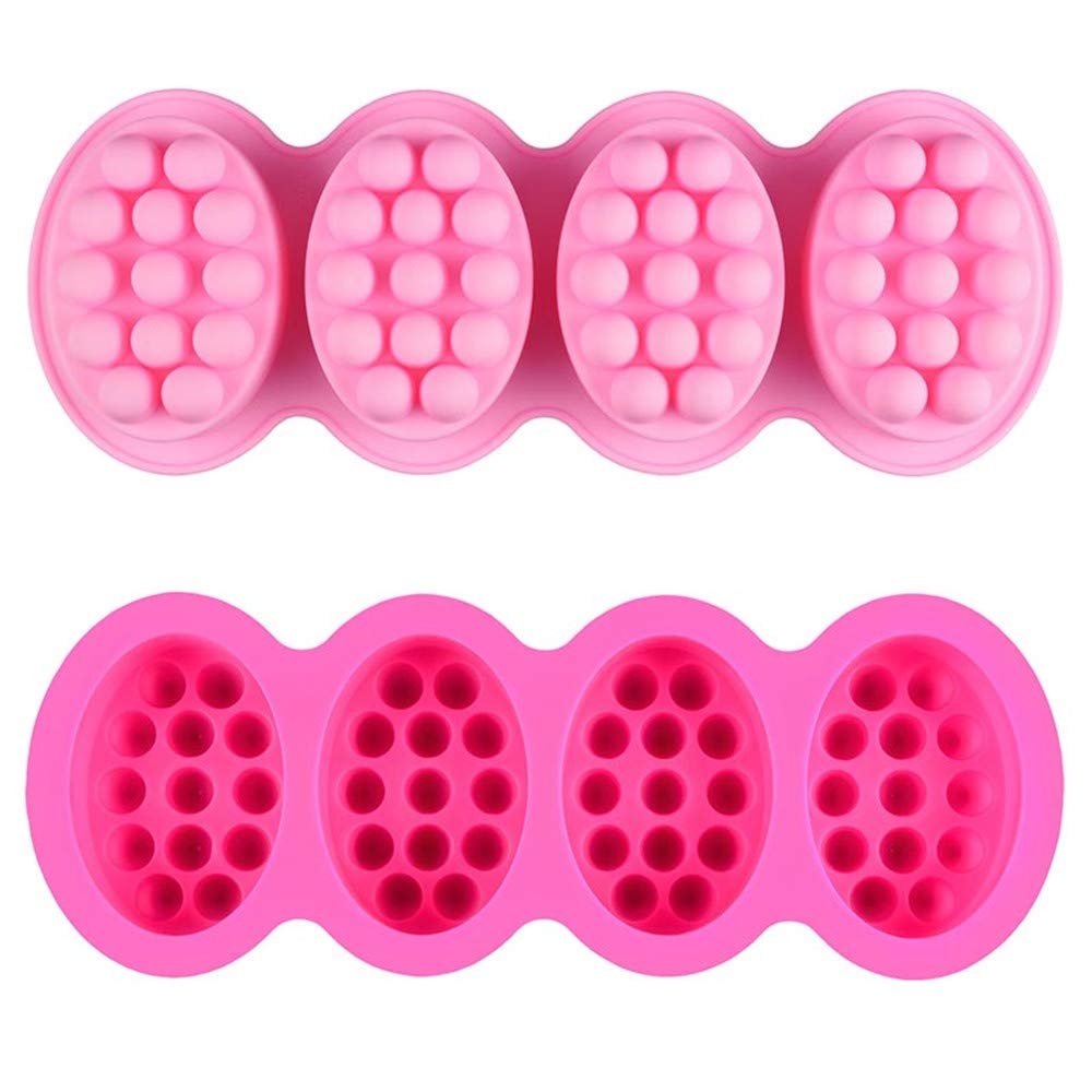 Silicone Soap Mold, 4 Cavity Oval Massage Soap Mould Cookie Chocolate Cake Mold Tray for DIY Homemade Craft (Pink)