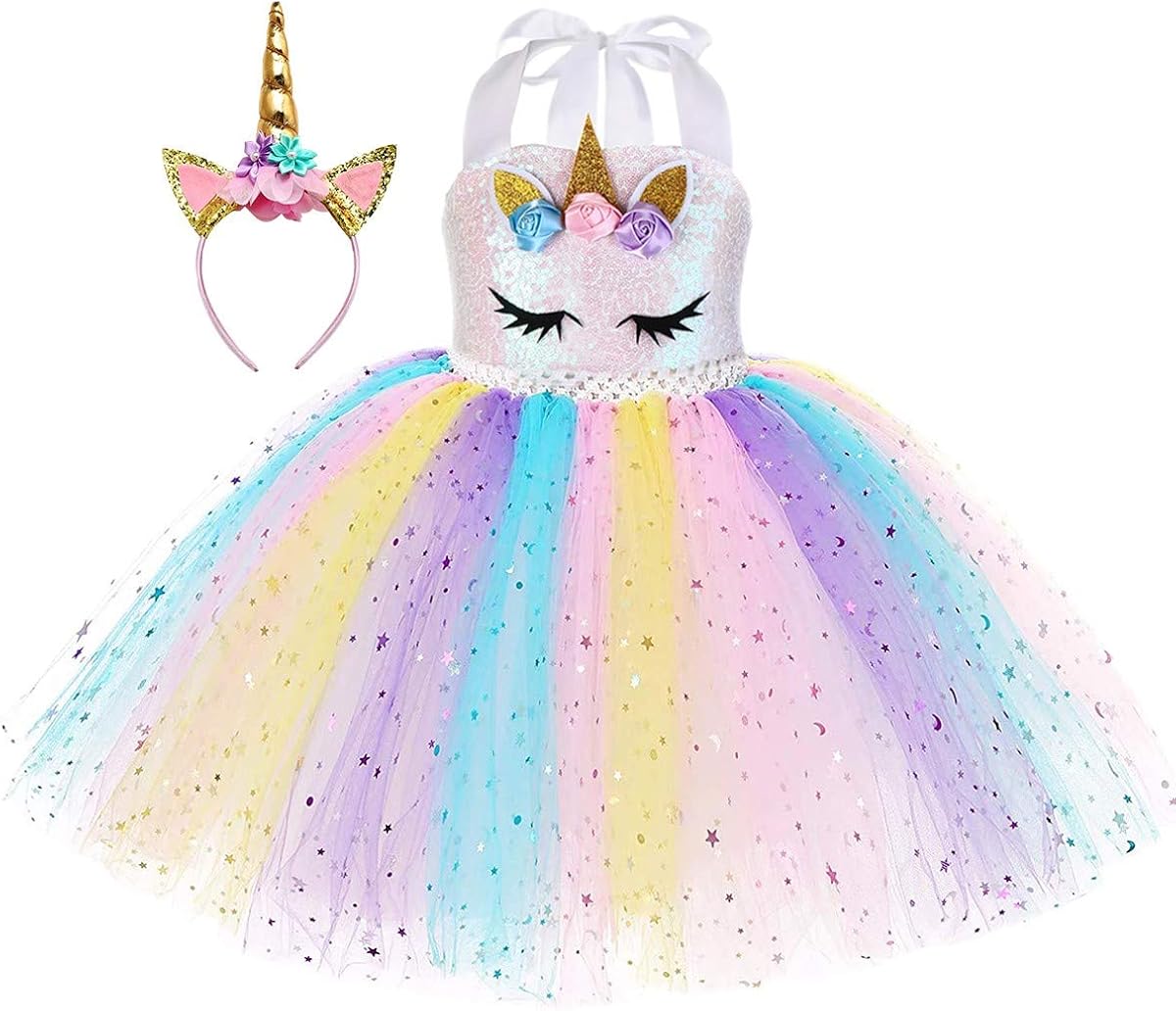 MYRISAM Costume di Carnevale Abito Tutu Unicorno Arcobaleno per Bambina Principessa Vestito da MYRISAM Costume di Carnevale Abito Tutu Unicorno Arcobaleno per Bambina Principessa Vestito da