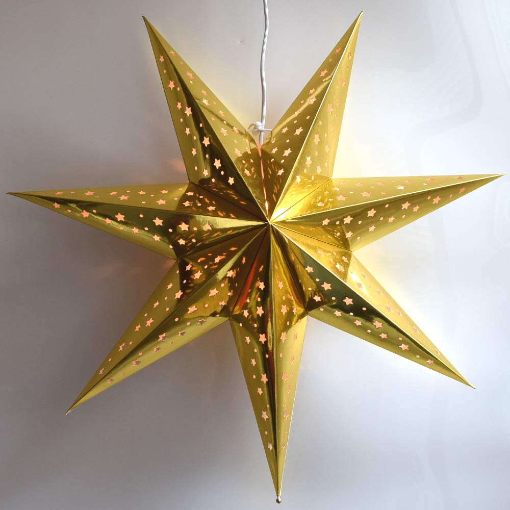 Paper Star Lantern Decoration (Galaxy Gold 7-Point Shining Star) - Perfect for Weddings, Christmas Holiday, Birthday Party Celebration & Home Decor