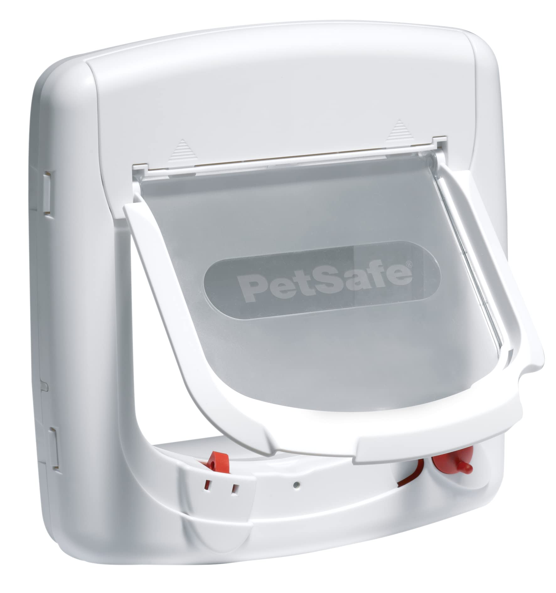 PetSafe Magnetic 4 Way Locking Deluxe Cat Flap - Selective Entry for Secure Access - White & Woodgrain