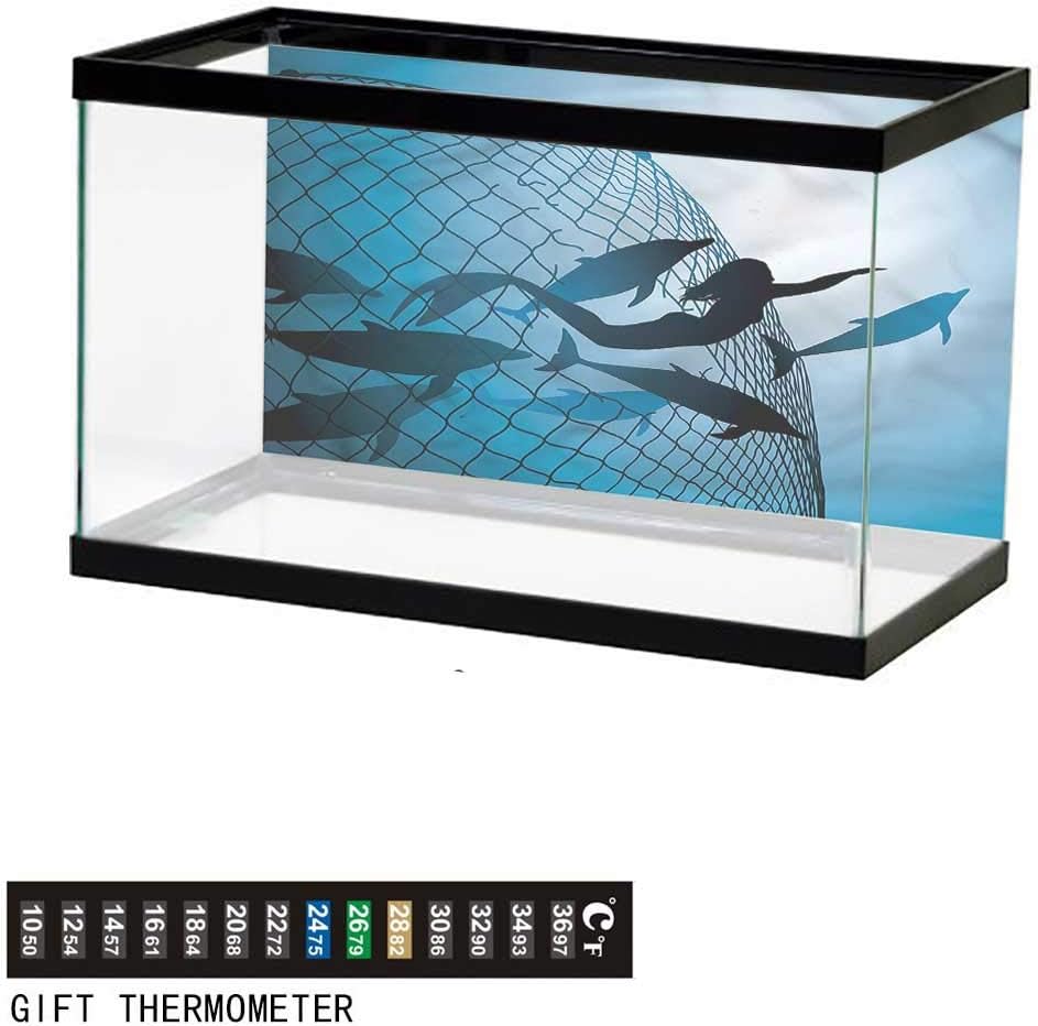 Khaki home Fish Tank Backdrop Underwater,Flight of Dolphins,Aquarium Background,36" L X 24" H(92x61cm) Thermometer Sticker