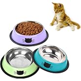 SUOXU Cat Bowls,Stainless Steel Cat Water Food Bowl,Puppy Feeding Bowl,Set of 3 Shallow Pet Bowl Rubber Base Non Slip Small Dogs Feeder Bowls