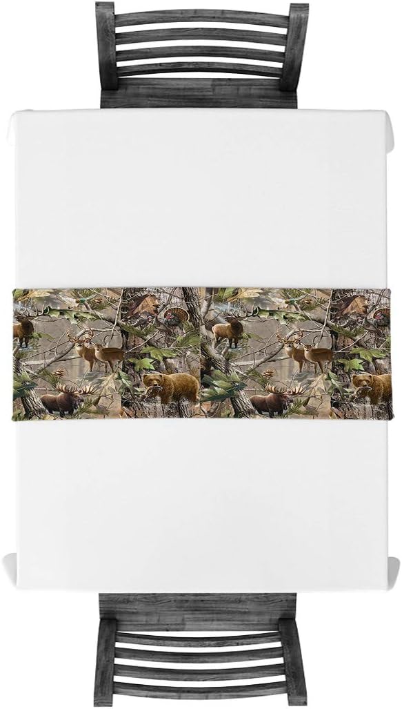 Cotton Linen Table Runner Dresser Scarves Realtree Camo Rustic Deer Elk Bird Bear Non-Slip Burlap Tablecloth for Holiday Dinner Parties Wedding Home Decor - 14"x72": Home & Kitchen