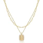 Tasiso Initial Necklaces for Women Layered Gold Letter Necklace 14k Gold Plated Personalized A-Z Diamond Initial Pendant Necklace Monogram Cute Name Choker Necklaces for Teen Girls Shine Jewelry