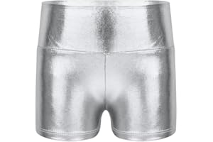 YiZYiF Girls Youth High Waist Stretchy Gymnastics Basics Shiny Metallic Dance Booty Shorts