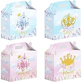 16 Pcs Princess Prince Birthday Party Favor Boxes - Pink & Blue Crown Cardboard Print Party Gift Paper Boxes with Handles, Princess Prince Party,Gender Reveal & Wedding Decorations Supplies(16-princess-box)