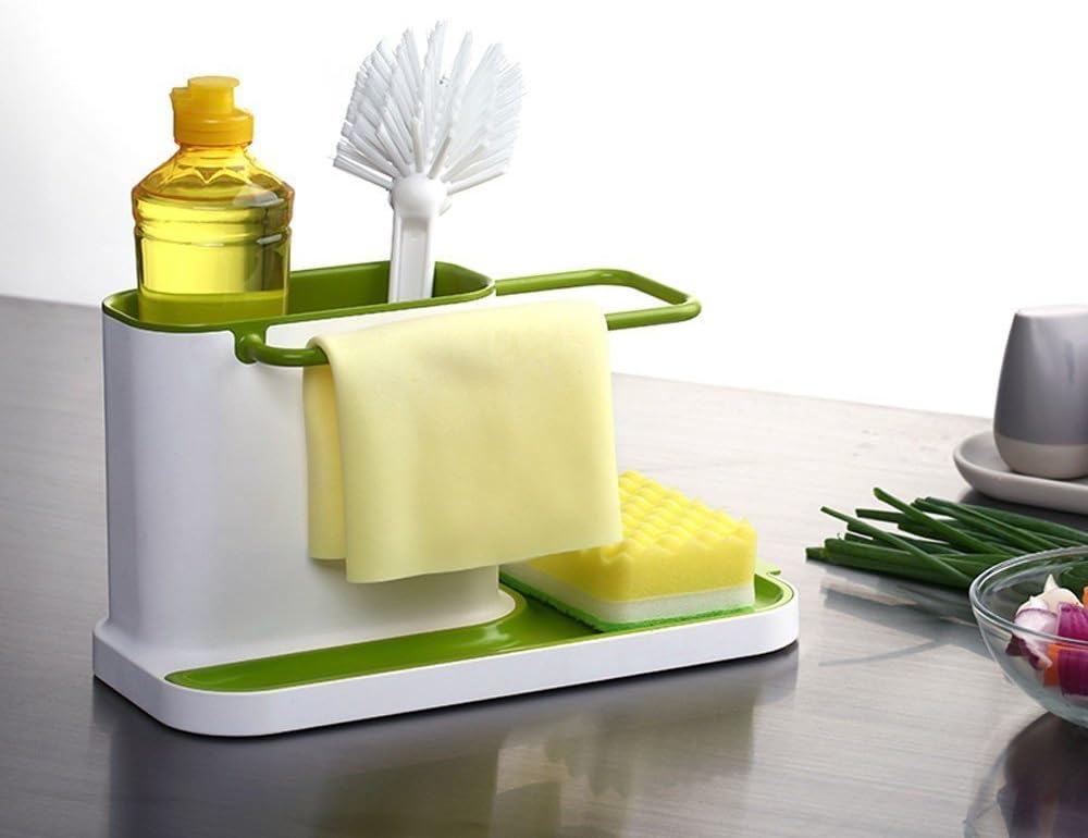 JAPP The Creative India Kitchen Sink Tidy Self Draining Caddy with Base Stand Organizer Brush Sponge Cleaning Cloth…