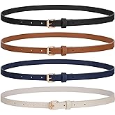 JASGOOD 4 Pack Skinny Women Leather Belt for Dresses Thin Waist Belt for Jeans Pants with Gold Buckle