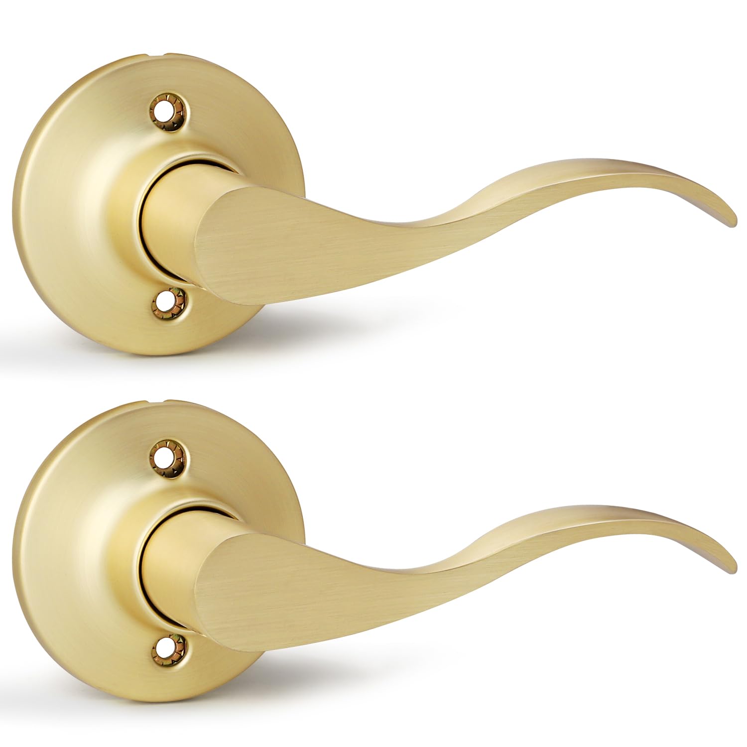Photo 1 of Brushed Gold Door Handles 2 Pack, Dummy Door Lever Interior, Satin Brass Door Knobs, Wave Door Handle for Closet or Pantry, Right Handing