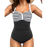 Tempt Me Women Ruched Slimming One Piece Swimsuits Tummy Control Vintage Bathing Suits
