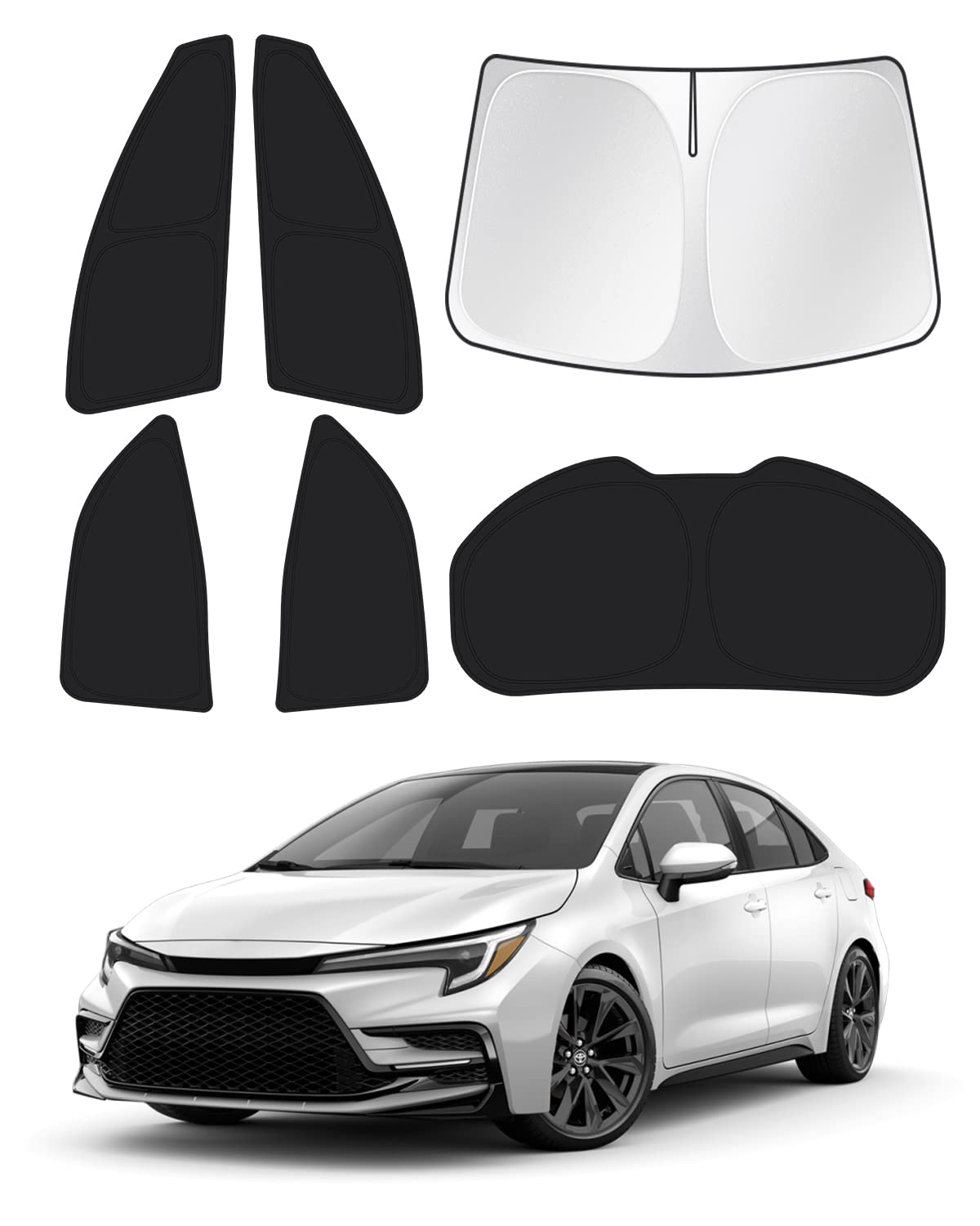 Photo 1 of Canvcle Sunshades for 2020-2025 2026 Toyota Corolla Hatchback Accessories Windshield Sun Shade Side Rear Window Shade Cover Sun Visor Shield Privacy Protection for Camping Keep Vehicle Cool Black 6PCS