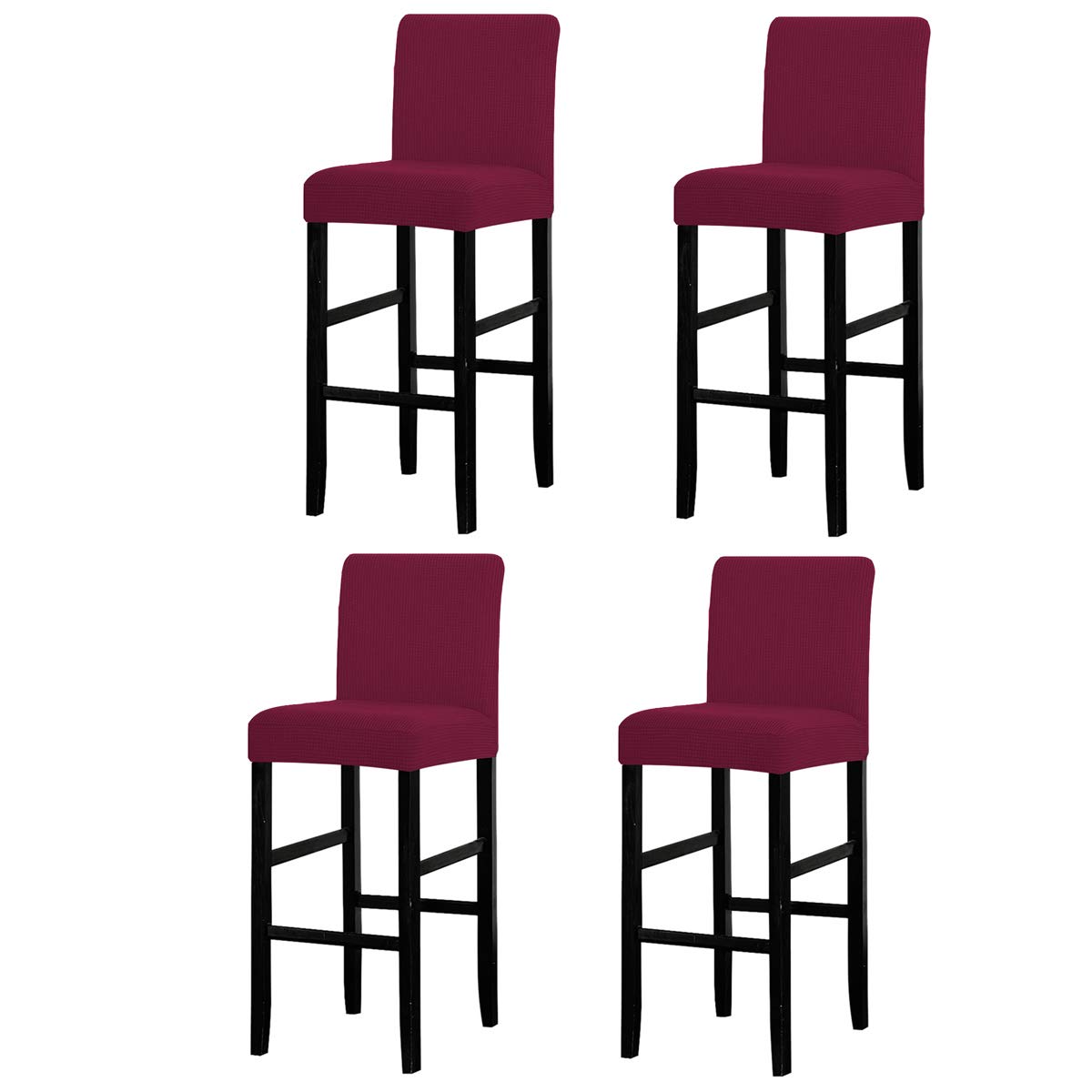 LANSHENG Bar Chair Stool Covers, Stretch Removable Washable Chair Slipcover for Short Swivel Dinning Chair Back Chair Bar Stool Chair (Wine Red,4 Pcs)