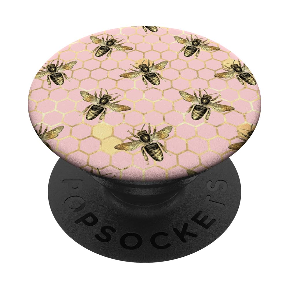 PopSockets Bee Pink Yellow Honey Comb Pollen Design PopSockets PopGrip: Swappable Grip for Phones & Tablets