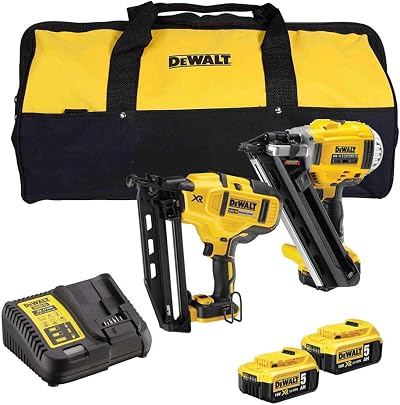 DEWALT DCK2046P2 18V Brushless Twin Nailer Kit 2x5.0Ah Batteries Charger Bag
