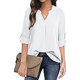 Timeson Women's Casual Chiffon V Neck 3/4 Sleeve Blouse Tops