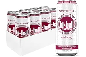Hiball Energy Seltzer Water, Caffeinated Sparkling Water Made with Vitamin B12 and Vitamin B6, Sugar Free (8 pack of 16 Fl Oz), Wild Berry