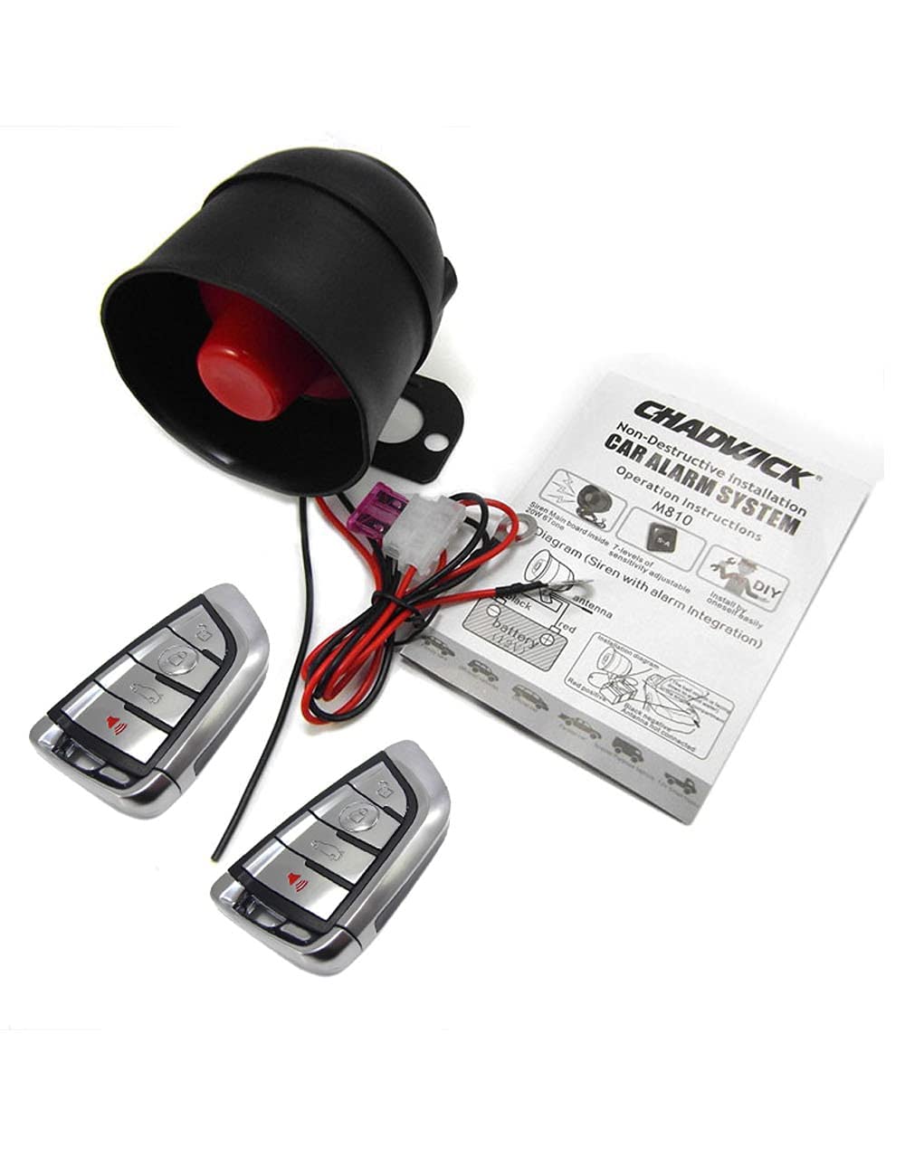 Car Horn Siren Alarm,Universal Car Alarm Security Protection System with 2 Remote Controls,7-Level Sensitivity,12v,Anti-Theft Device,No Thread Trimmin,Non-Destructive Installation (CW-8131)