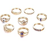 ROSASUENO Dainty Gold Blue Crystal Stacked Ring Set for Women Shiny Small Zircon Ring Pack French Temperament Party Prom Jewelry Gift