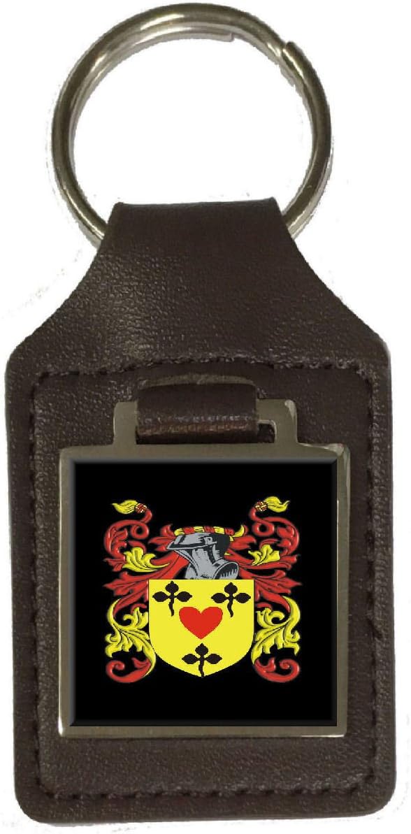 Select GiftsAspinal Family Crest Surname Coat of Arms Brown Leather Keyring Engraved