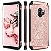 Galaxy S9 Case, BENTOBEN 2 in 1 Luxury Glitter Bling Hybrid Slim Hard PC Cover Laminated with Sparkly Shiny Faux Leather Chrome Shockproof Protective Phone Cases for Samsung Galaxy S9 Rose Gold