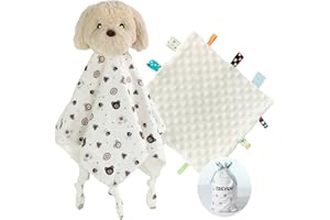 CREVENT Cozy Plush Baby Security Blanket, Loveys for Baby Girls and Boys, Birthday (Dog+Tag)