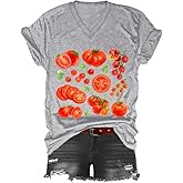Tomato Tshirt Fruit Tee Shirts Womens Tomato Season V-Neck Shirt Graphic Tees for Women Casual Short Sleeve Tops