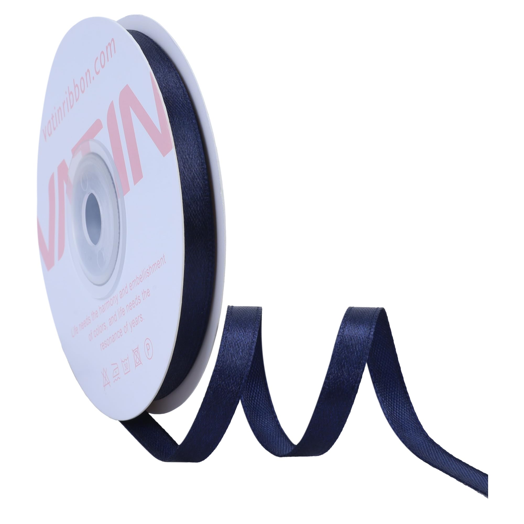 VATIN Navy Satin Ribbon Polyester 6mm X 23m(25 Yards) Craft Fabric Ribbon Perfect for Gift Wrapping,Hair Bow,Party Balloon Trimming, Cake Decoration Sewing and Other Craft Projects
