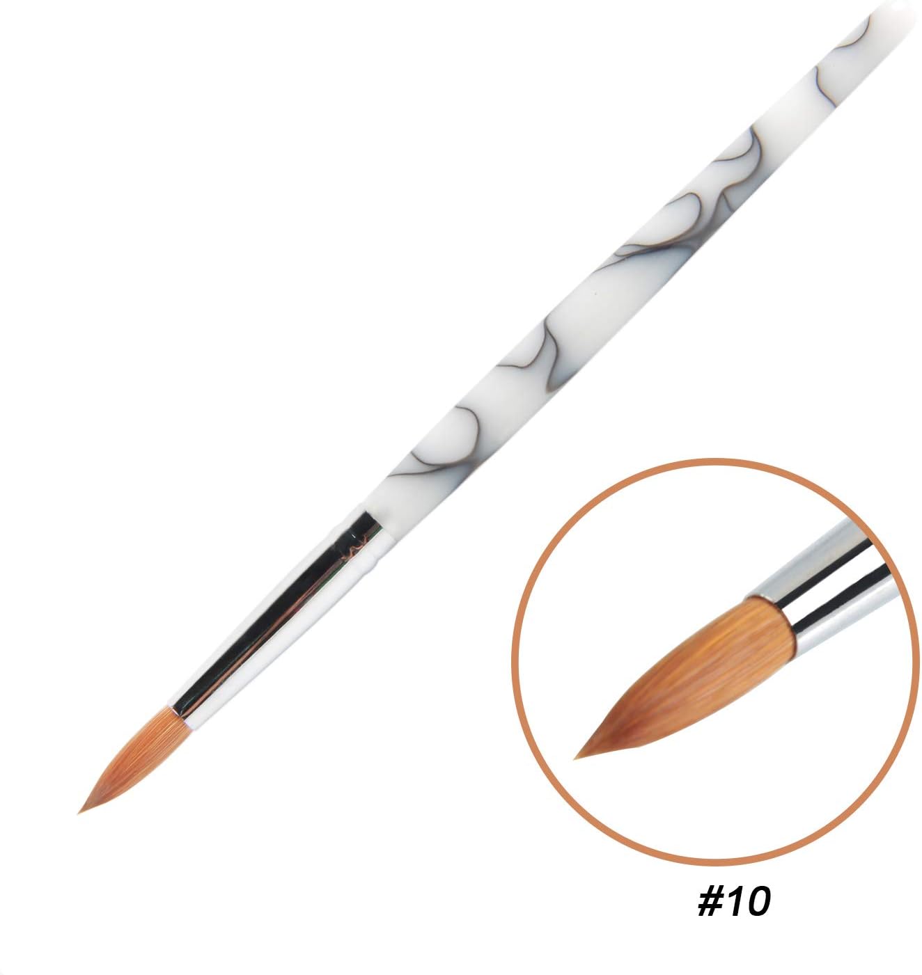 ANGNYA Acrylic Nail Brush with Kolinsky Hair Classical Design White Acrylic Handle Professional Nail Brushes 10#