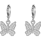 Rhinestone Animal Charm Tiny Cute Butterfly Drop Gold Hoop Earrings Hanging Women Huggie Hoop Earrings Summer Jewelry
