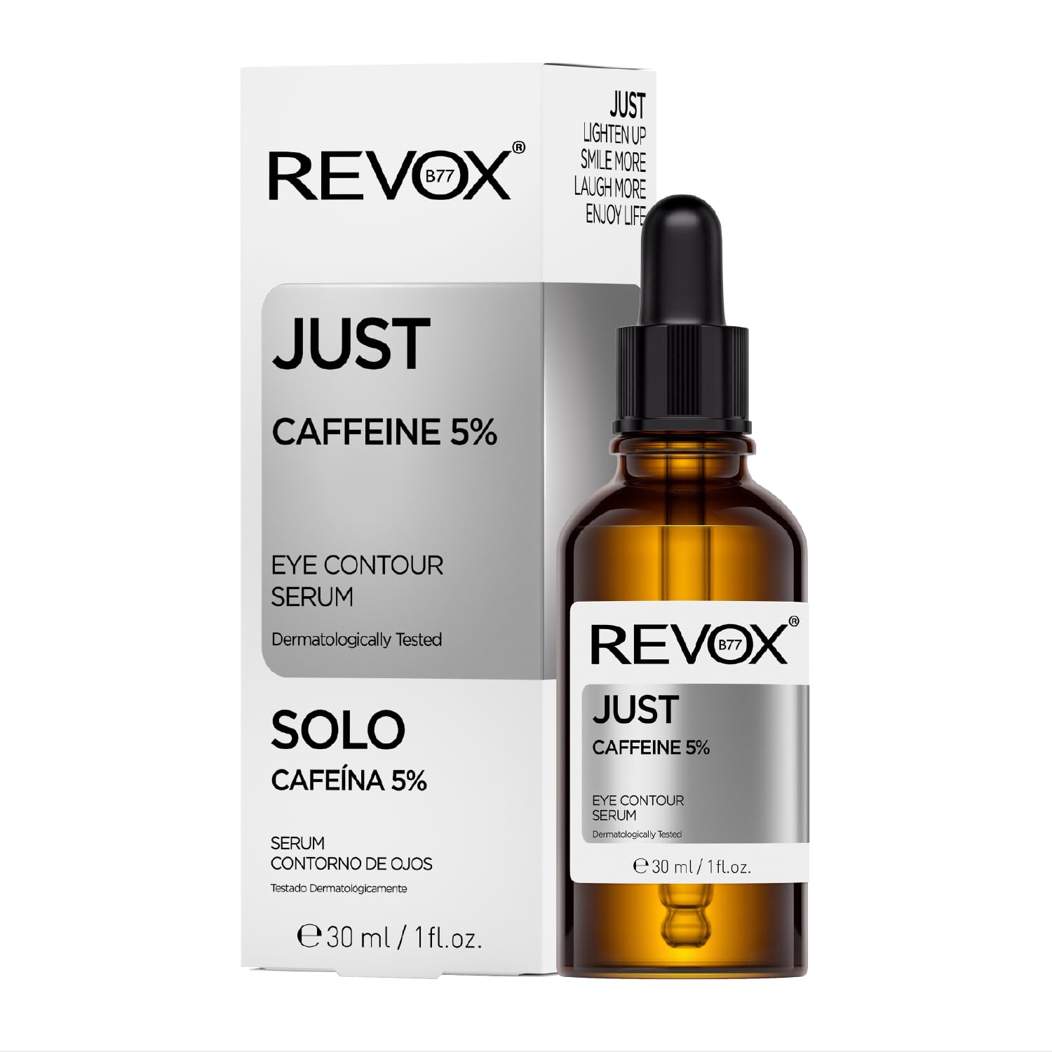 REVOX B77 - Just Caffeine 5%, 30 ml, Eye Contour Serum, Eliminates Dark Circles and Bags, Tightening Effect, Reduces Signs of Fatigue, Revitalizes the Look, Brighter, Smoother and More Even Skin