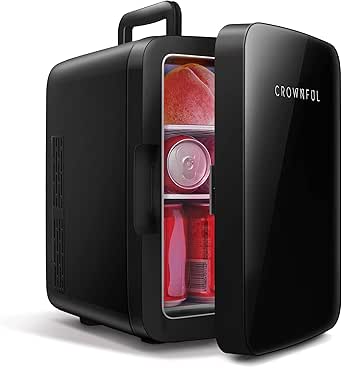 CROWNFUL Mini Fridge, 10 Liter/12 Can Portable Cooler and Warmer Personal Refrigerator for Skincare, Food, Beverage, Medicine, Plugs for Home Outlet &amp; 12V Car Charger Included, ETL Listed (Black)