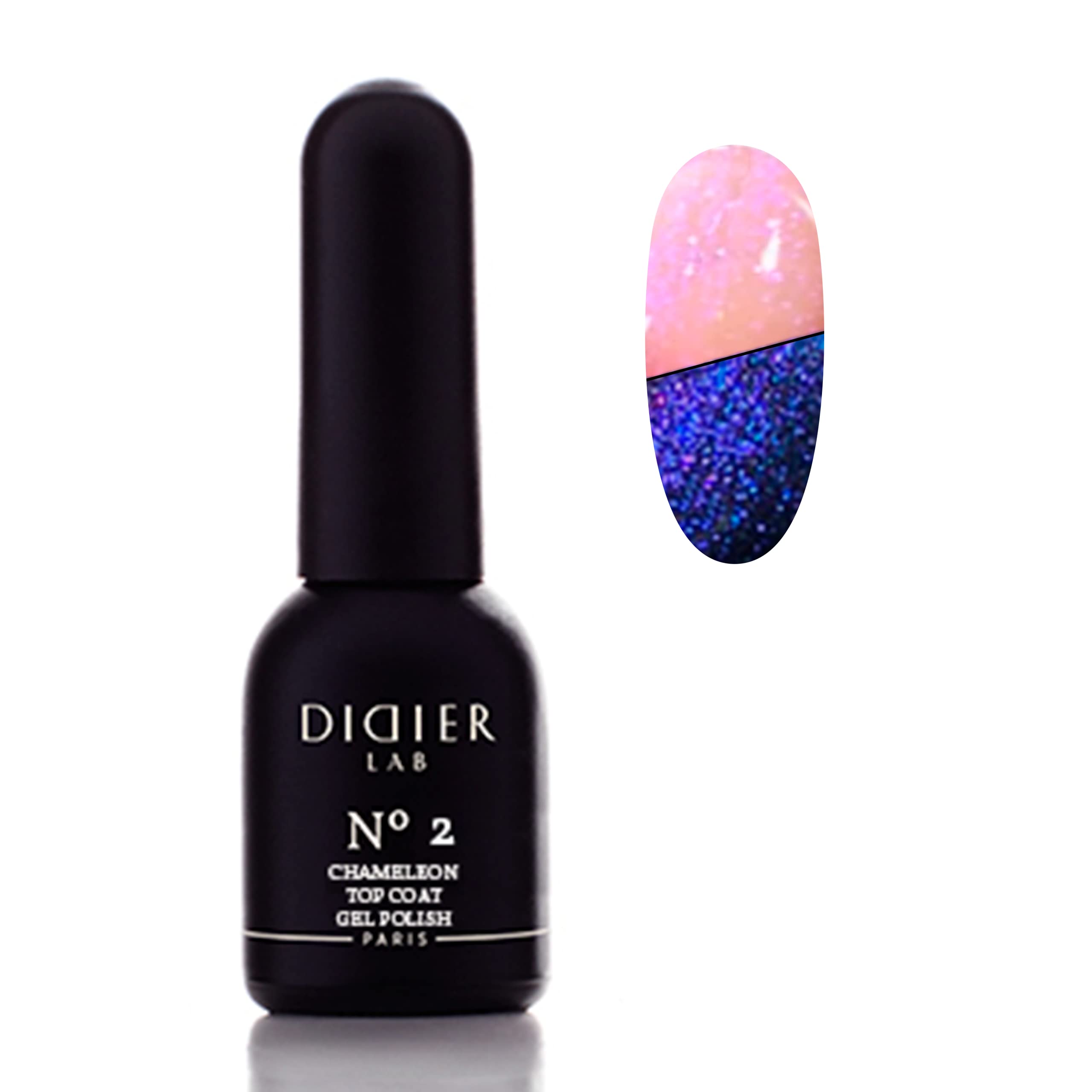 DIDIER LAB Top Coat Gel Chameleon No.2 – No Wipe Gel Top Coat Glitter with Pink Violet Shimmer - HEMA and TPO free - Long Lasting Glossy Sparkly Finish - Scratch and Chip Resistant - UV LED 10 ml