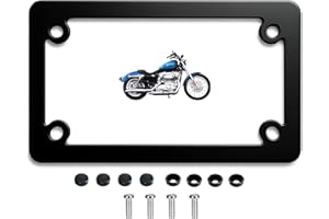 FOTN FTON Black Stainless Steel Motorcycle License Plate Frame Compatible with Harley,Yamaha - Timeproof Motorcycle Tag Frame