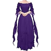 YEAXLUD Women's Victorian Dress Puff Sleeve Off Shoulder Ruffle Plus Size Medieval Costume for Women Renaissance Dress (Purple, 3X-Large)
