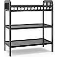 Storkcraft Pasadena Changing Table with Water-Resistant Changing Pad (Black) - GREENGUARD Gold Certified, Includes Bonus Water-Resistant Changing Pad with Safety Strap, 2 Open Shelves