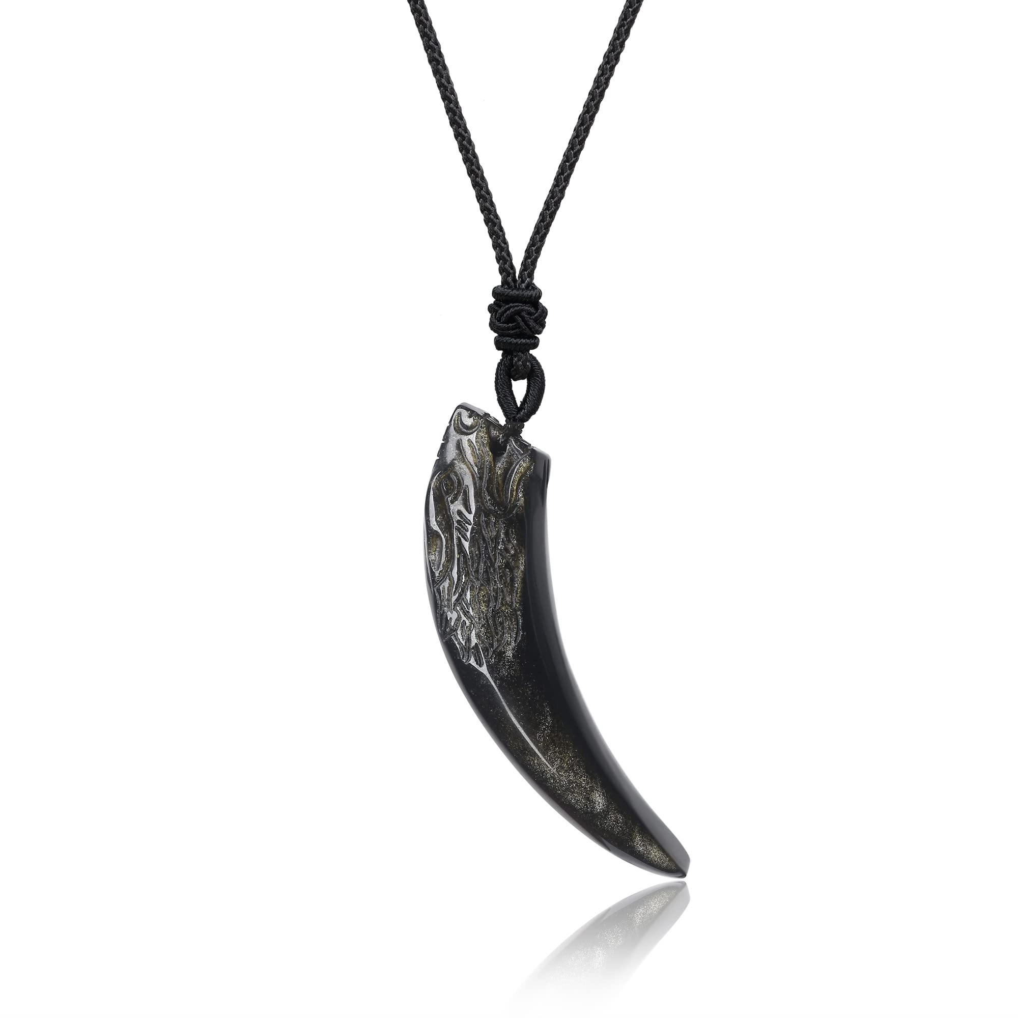 COAI Adjustable Men's Wolf Teeth Genuine Gold Obsidian Stones Pendant Necklace — image 1