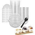 Acrux7 100 PCS Plastic Dessert Cups with Dome Lids and Spoons 8oz Clear Disposable Parfait Cups with No Hole Lids, Small Frui