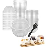 Acrux7 100 PCS Plastic Dessert Cups with Dome Lids and Spoons 8oz Clear Disposable Parfait Cups with No Hole Lids, Small Frui