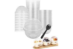 Acrux7 100 PCS Plastic Dessert Cups with Dome Lids and Spoons 8oz Clear Disposable Parfait Cups with No Hole Lids, Small Frui
