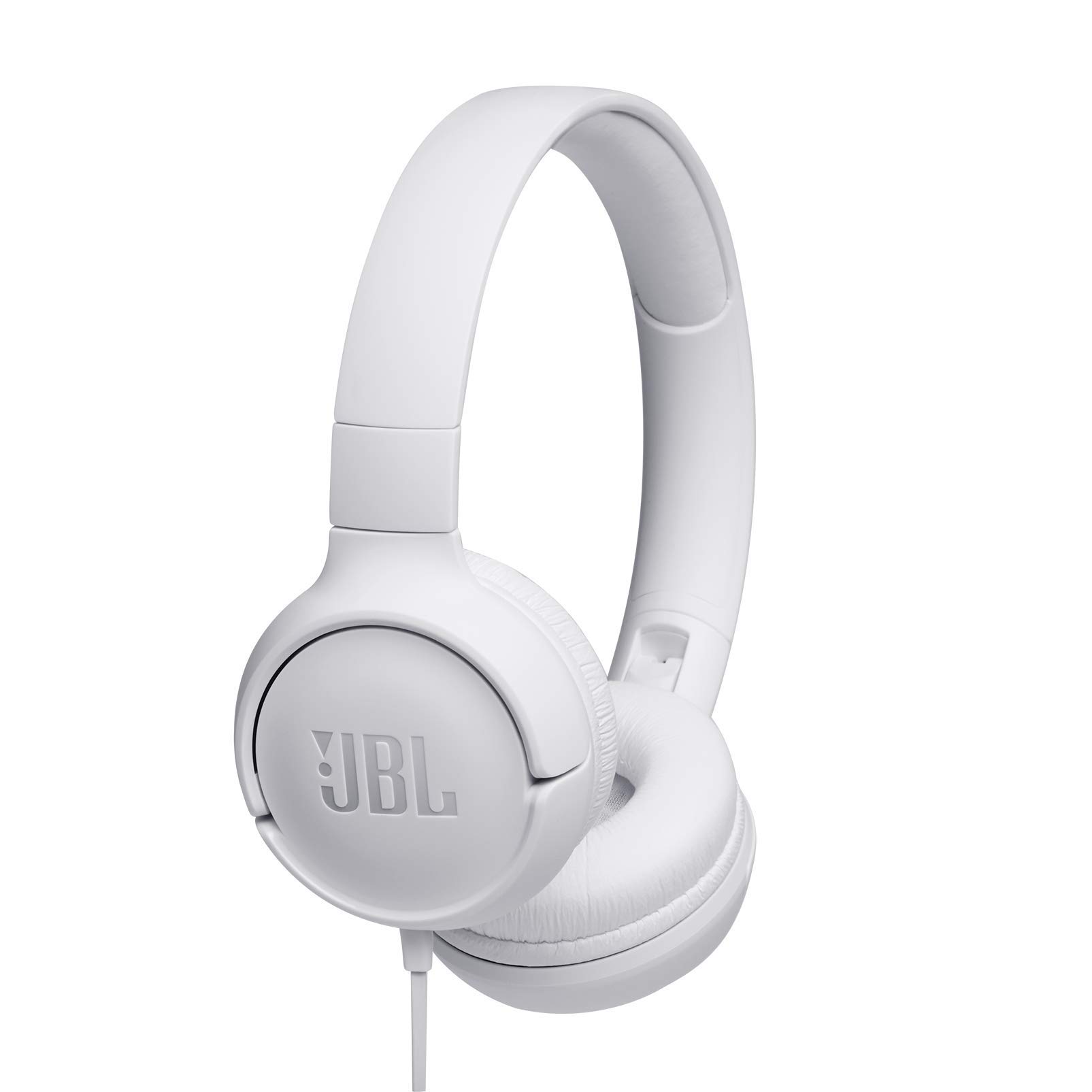JBL Tune 500 - Wired on-ear headphones, Pure Bass Sound, 1-button remote/mic, Tangle-free flat cable, Lightweight and foldable design, Ask Siri or Google Now (White)