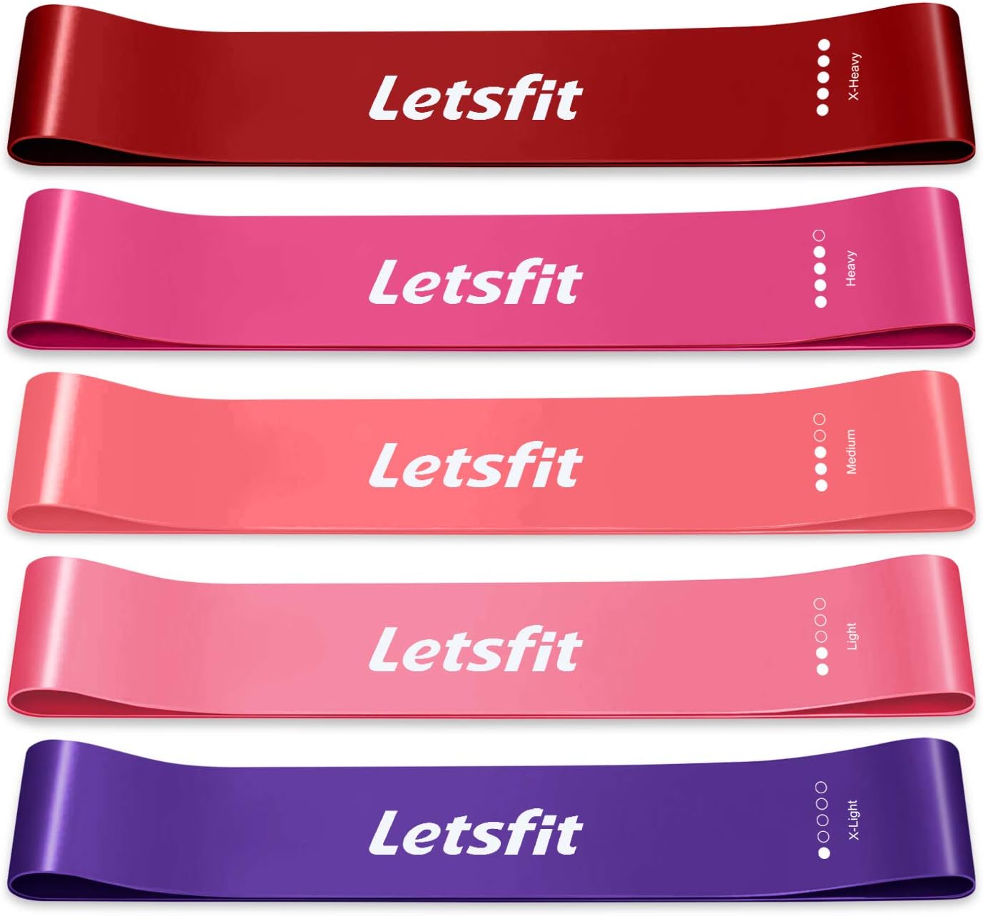Letsfit Resistance Bands, Exercise Bands Set with Instruction Guide & Carry Bag, Strength Workout Bands for Fitness Home Gym