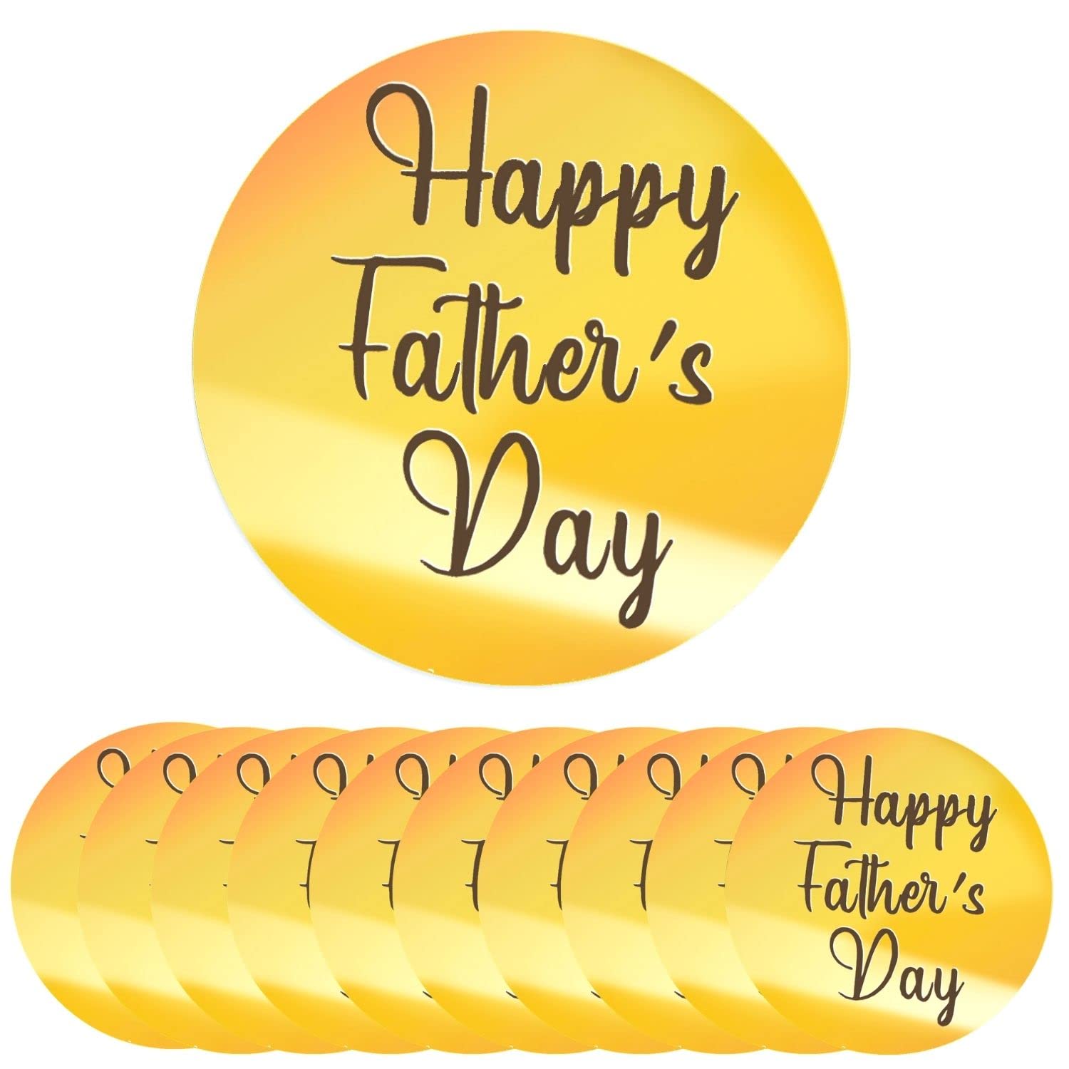 10 Pieces Happy Father’s Day Acrylic Cupcake Toppers Round Mirror Engraved Cake Topper Cupcake Decorations for Party (Gold)
